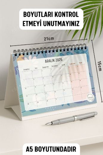 Mavi Papatya 2026 Yılı Aylık Masa Takvimi Spiralli A5 resmi