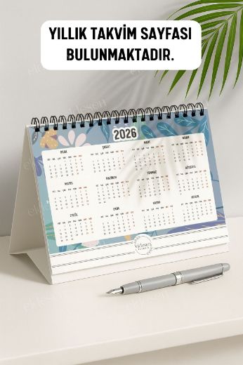 Mavi Papatya 2026 Yılı Aylık Masa Takvimi Spiralli A5 resmi