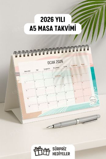 Pembe Boho 2026 Yılı Aylık Masa Takvimi Spiralli A5 resmi
