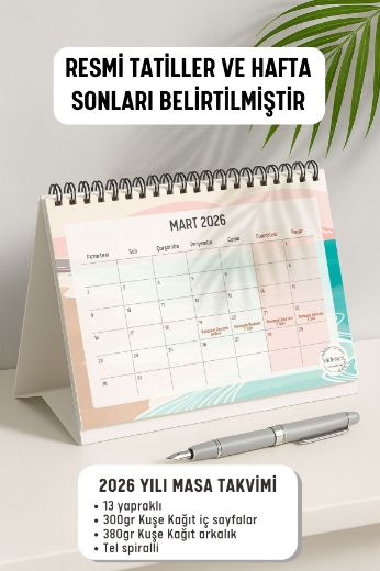 Pembe Boho 2026 Yılı Aylık Masa Takvimi Spiralli A5 resmi