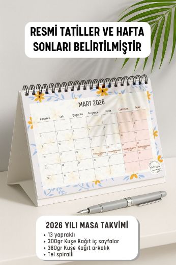 Sarı Papatya 2026 Yılı Aylık Masa Takvimi Spiralli A5 resmi