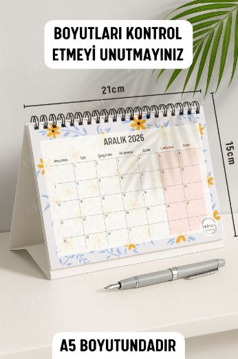 Sarı Papatya 2026 Yılı Aylık Masa Takvimi Spiralli A5 resmi