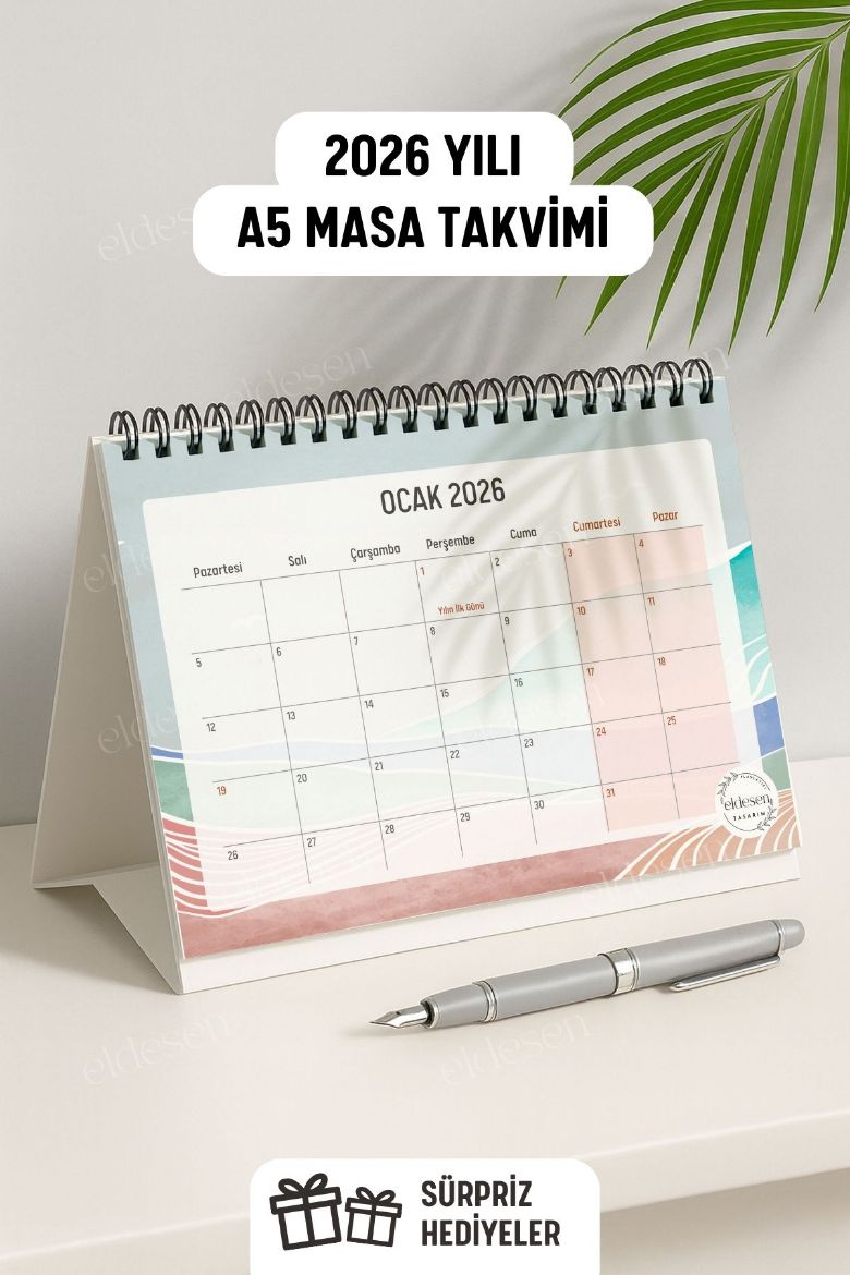 Turuncu Boho 2026 Yılı Aylık Masa Takvimi Spiralli A5 resmi