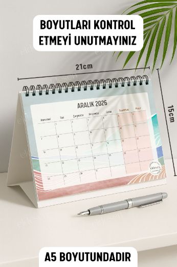 Turuncu Boho 2026 Yılı Aylık Masa Takvimi Spiralli A5 resmi
