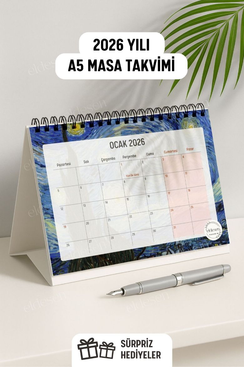 Van Gogh 2026 Yılı Aylık Masa Takvimi Spiralli A5 resmi