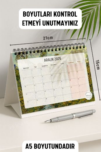 Van Gogh 2026 Yılı Aylık Masa Takvimi Spiralli A5 resmi