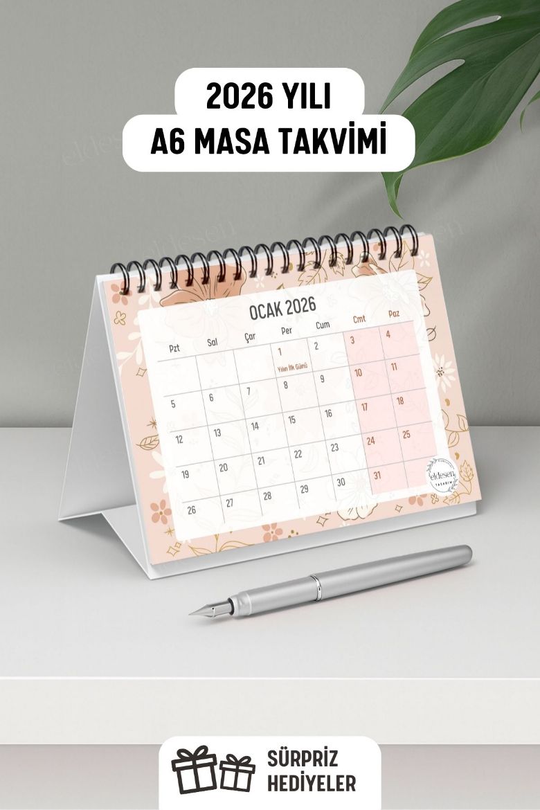 Altın Çiçekli 2026 Yılı Aylık Masa Takvimi Spiralli A6 resmi