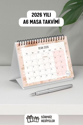 Altın Çiçekli 2026 Yılı Aylık Masa Takvimi Spiralli A6 resmi