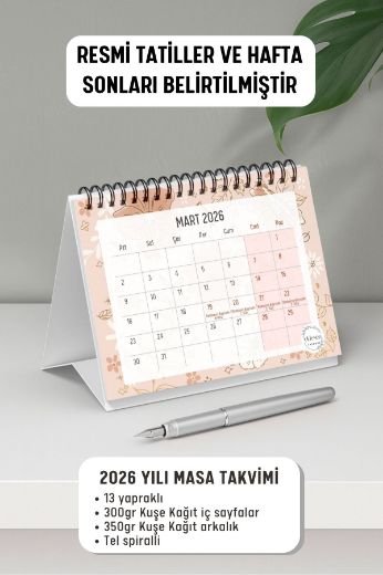 Altın Çiçekli 2026 Yılı Aylık Masa Takvimi Spiralli A6 resmi