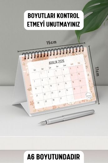 Altın Çiçekli 2026 Yılı Aylık Masa Takvimi Spiralli A6 resmi