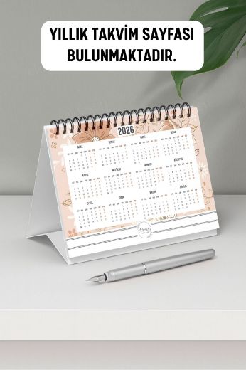 Altın Çiçekli 2026 Yılı Aylık Masa Takvimi Spiralli A6 resmi