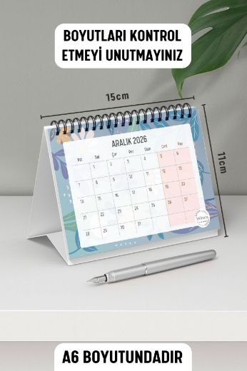 Mavi Papatya 2026 Yılı Aylık Masa Takvimi Spiralli A6 - kopyala resmi