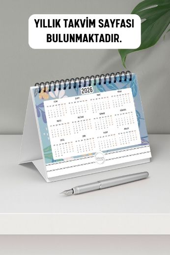 Mavi Papatya 2026 Yılı Aylık Masa Takvimi Spiralli A6 - kopyala resmi