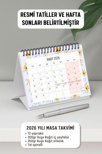 Sarı Papatya 2026 Yılı Aylık Masa Takvimi Spiralli A6 resmi
