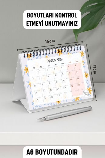 Sarı Papatya 2026 Yılı Aylık Masa Takvimi Spiralli A6 resmi