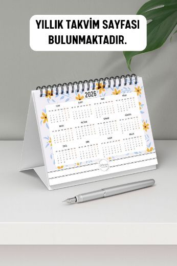 Sarı Papatya 2026 Yılı Aylık Masa Takvimi Spiralli A6 resmi