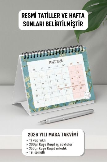 Van Gogh 2026 Yılı Aylık Masa Takvimi Spiralli A6 resmi