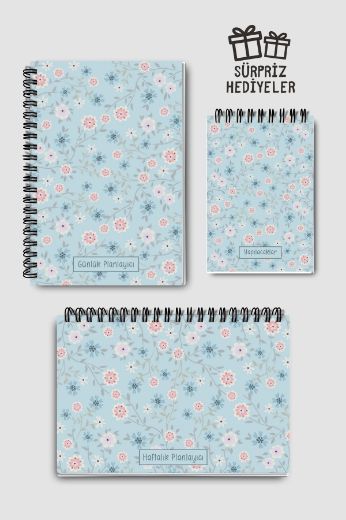 Mavi Çiçekli 3'lü Planlama Seti resmi
