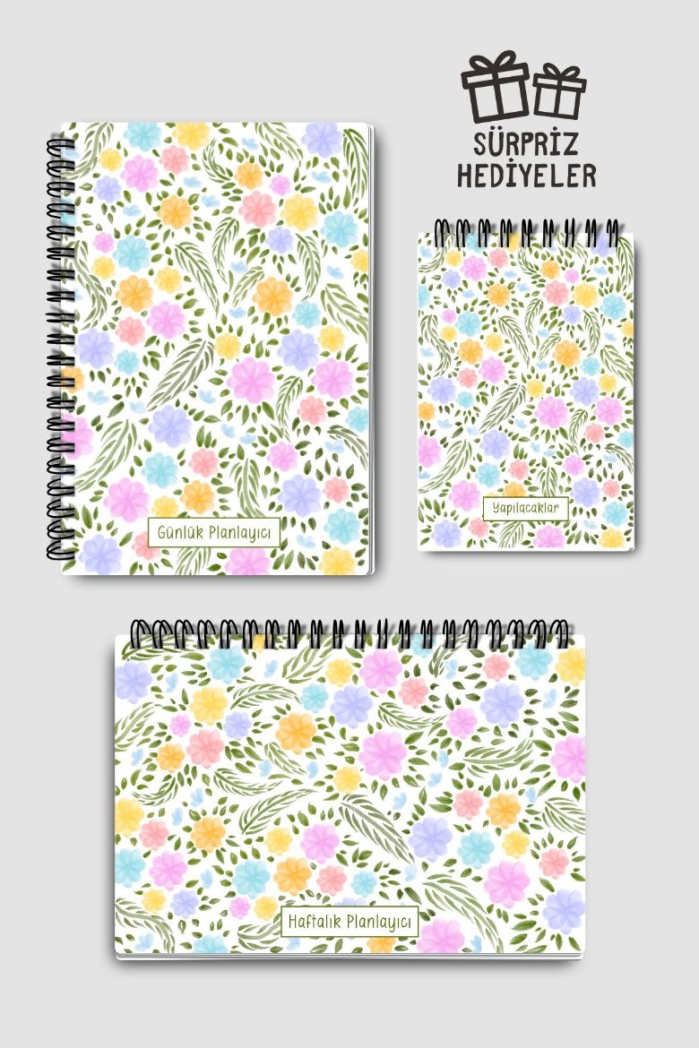 Pastel Çiçekli 3'lü Planlama Seti resmi