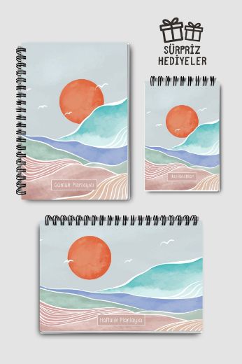 Turuncu Boho 3'lü Planlama Seti resmi