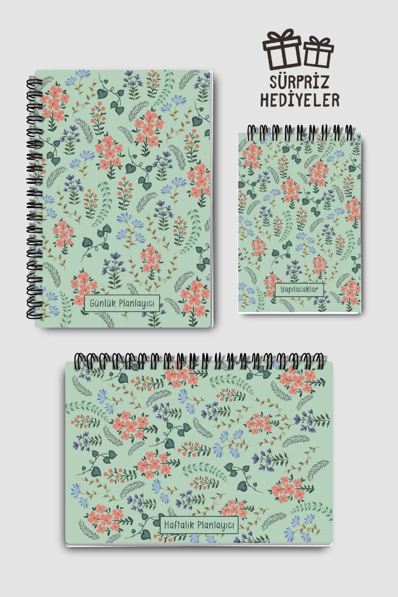 Yeşil Çiçekli 3'lü Planlama Seti resmi