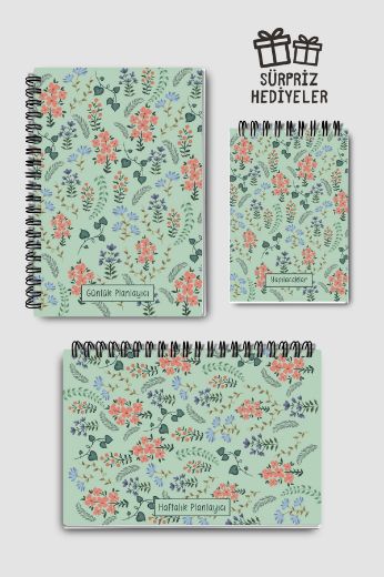 Yeşil Çiçekli 3'lü Planlama Seti resmi