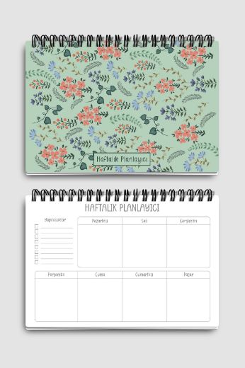 Yeşil Çiçekli 3'lü Planlama Seti resmi