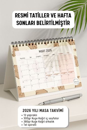 Ayıcık 2026 Yılı Aylık Masa Takvimi Spiralli A5 resmi