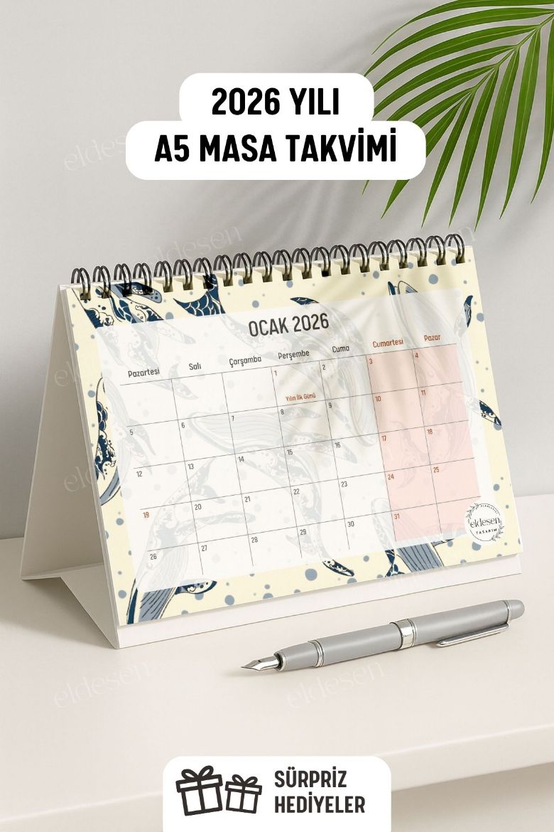 Balinalar 2026 Yılı Aylık Masa Takvimi Spiralli A5 resmi