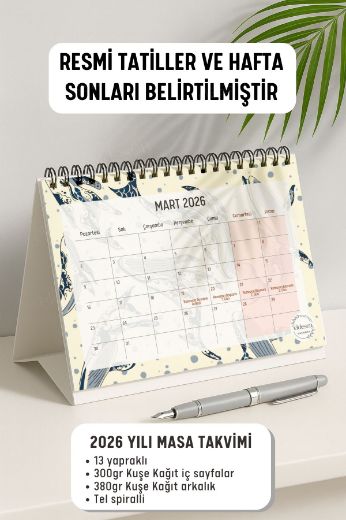Balinalar 2026 Yılı Aylık Masa Takvimi Spiralli A5 resmi