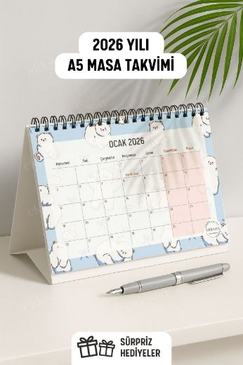 Buz Ayısı 2026 Yılı Aylık Masa Takvimi Spiralli A5 resmi