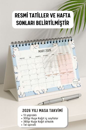 Buz Ayısı 2026 Yılı Aylık Masa Takvimi Spiralli A5 resmi