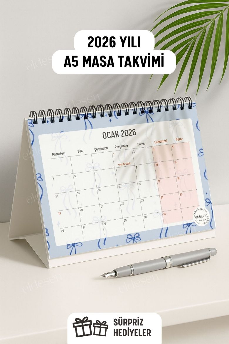 Mavi Fiyonk 2026 Yılı Aylık Masa Takvimi Spiralli A5 resmi