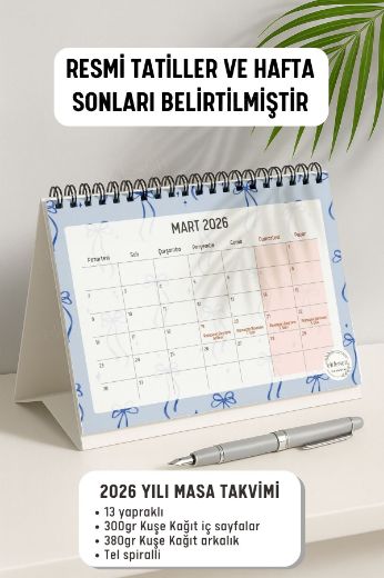 Mavi Fiyonk 2026 Yılı Aylık Masa Takvimi Spiralli A5 resmi