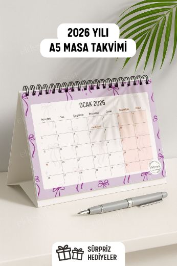 Mor Fiyonk 2026 Yılı Aylık Masa Takvimi Spiralli A5 resmi