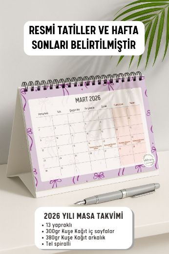 Mor Fiyonk 2026 Yılı Aylık Masa Takvimi Spiralli A5 resmi