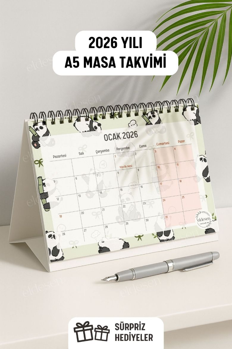 Panda 2026 Yılı Aylık Masa Takvimi Spiralli A5 resmi