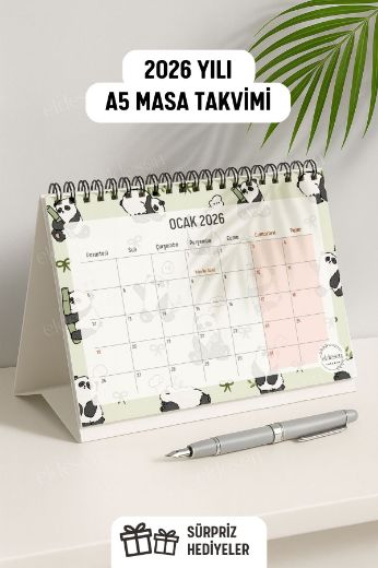 Panda 2026 Yılı Aylık Masa Takvimi Spiralli A5 resmi