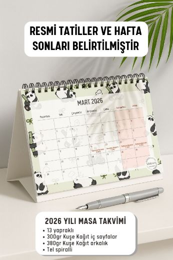 Panda 2026 Yılı Aylık Masa Takvimi Spiralli A5 resmi