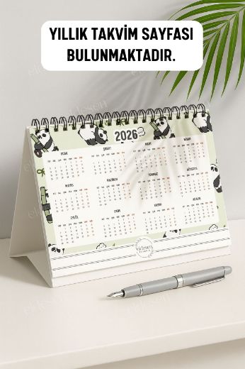Panda 2026 Yılı Aylık Masa Takvimi Spiralli A5 resmi