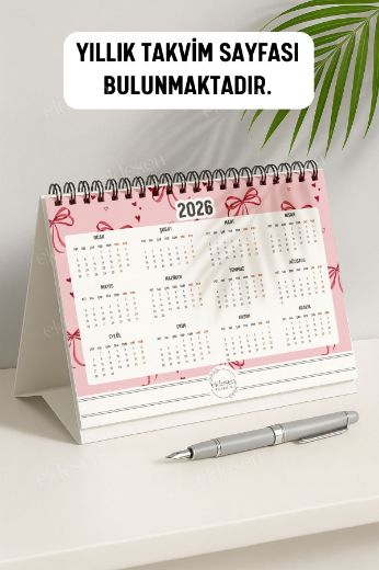 Pembe Fiyonk 2026 Yılı Aylık Masa Takvimi Spiralli A5 resmi