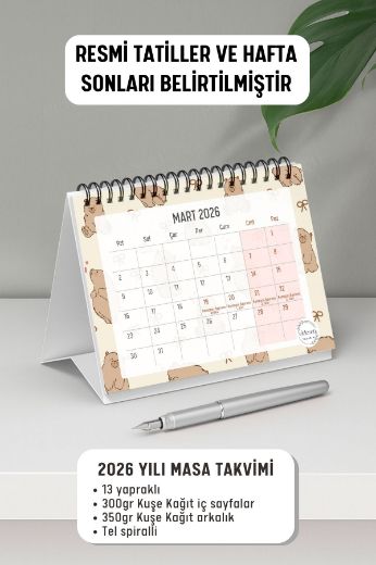 Ayıcık 2025 Yılı Aylık Masa Takvimi Spiralli A6 resmi