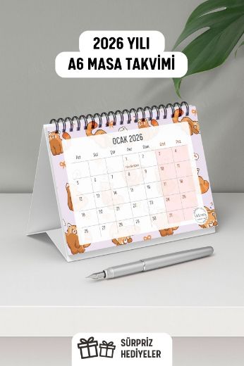 Kırmızı Ayı 2025 Yılı Aylık Masa Takvimi Spiralli A6 resmi