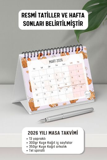Kırmızı Ayı 2025 Yılı Aylık Masa Takvimi Spiralli A6 resmi