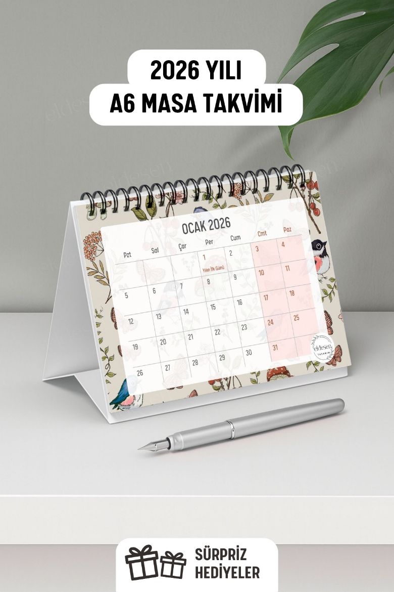Mantar ve Kuş 2025 Yılı Aylık Masa Takvimi Spiralli A6 resmi