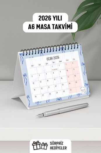 Mavi Fiyonk 2025 Yılı Aylık Masa Takvimi Spiralli A6 resmi