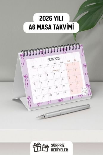Mor Fiyonk 2025 Yılı Aylık Masa Takvimi Spiralli A6 resmi