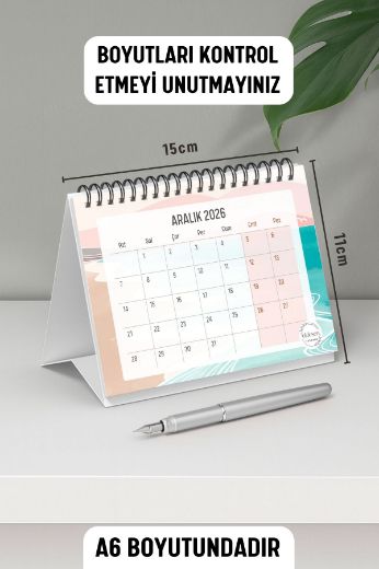 Pembe Boho 2025 Yılı Aylık Masa Takvimi Spiralli A6 resmi