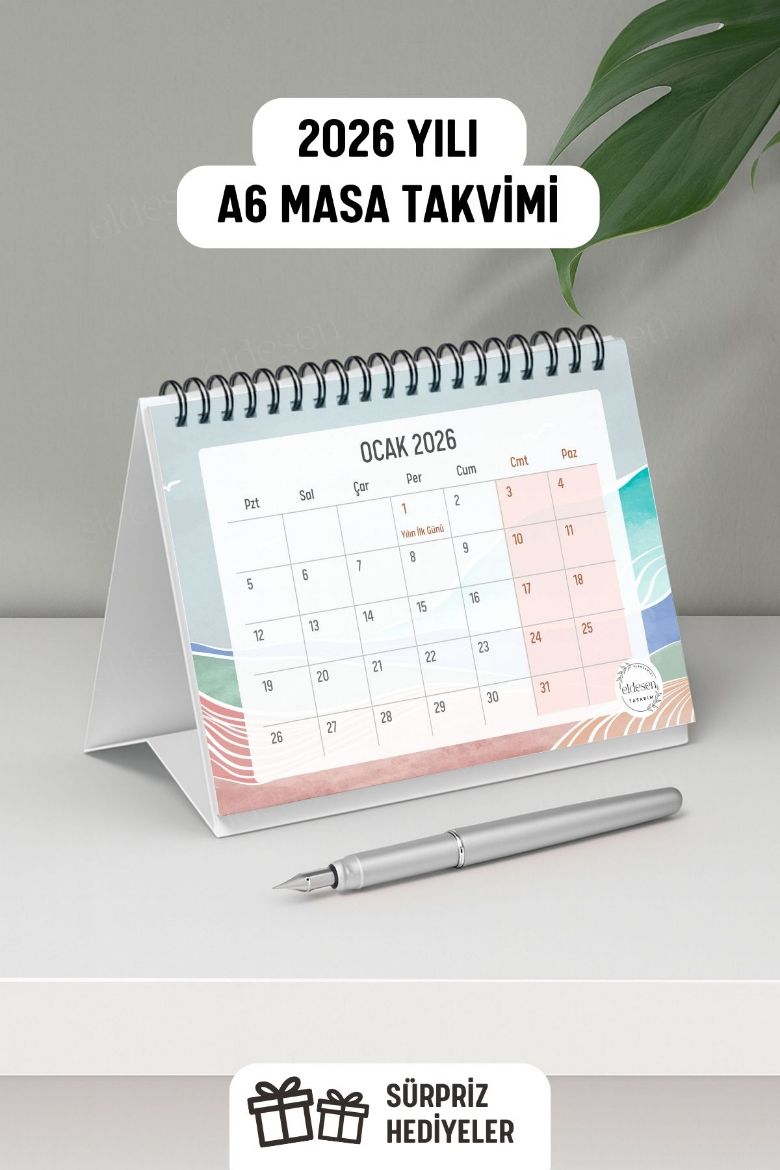 Turuncu Boho 2025 Yılı Aylık Masa Takvimi Spiralli A6 resmi