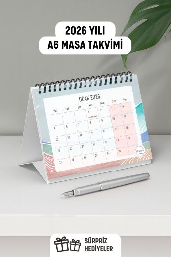 Turuncu Boho 2025 Yılı Aylık Masa Takvimi Spiralli A6 resmi